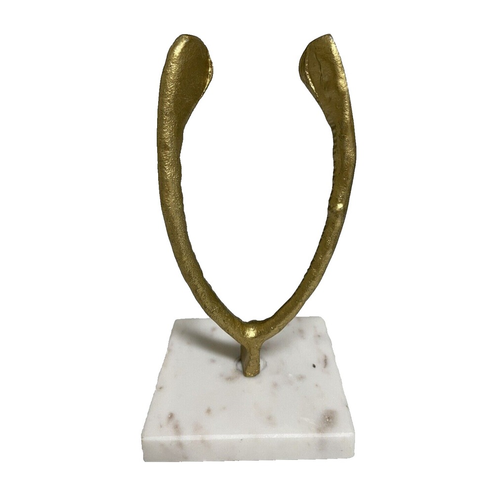 Decorative Gold Tone Wishbone Metal  Sculpture on‎ Marble Base 7 " Tall